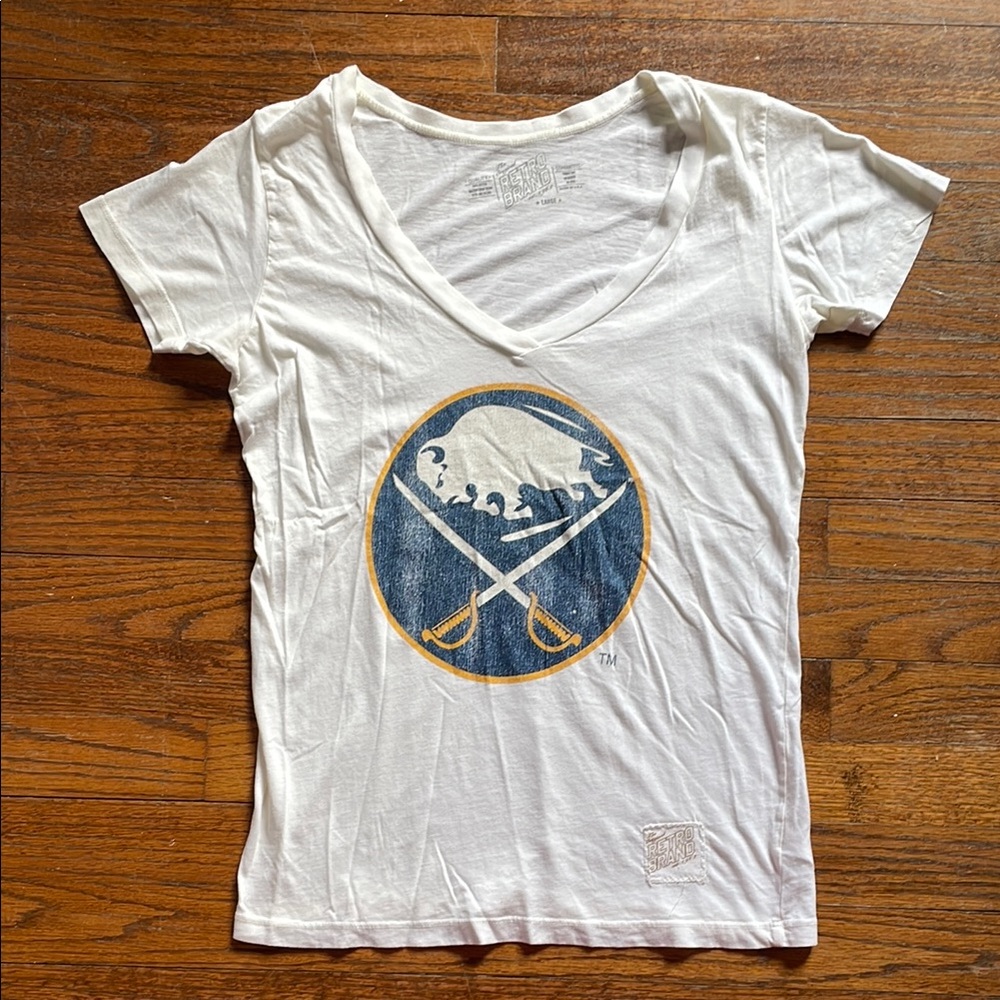 Original Retro Brand Sabres Logo V-neck Short Sleeve T-shirt